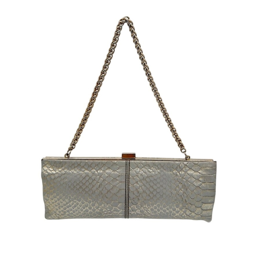 VALERIE STEVENS  Metallic Snake Embossed Chain Clutch NWOT‎ Silver Evening Bag
